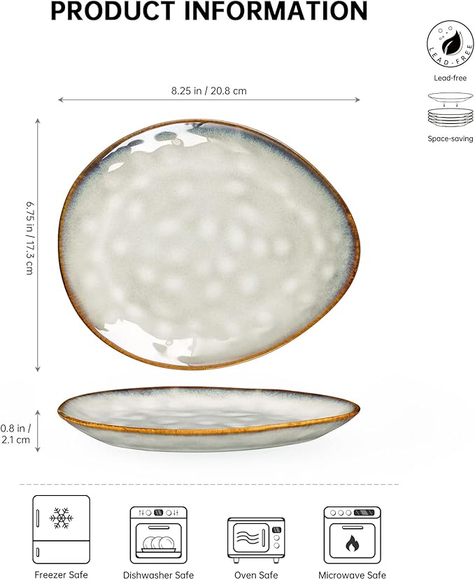 Henten Home Ceramic Appetizer Plate Set, 6.75 Inch Dessert Plates, Reactive Glaze Serving Plates for Snack, Sushi, Set of 4, Microwave & Dishwasher Safe (White)
