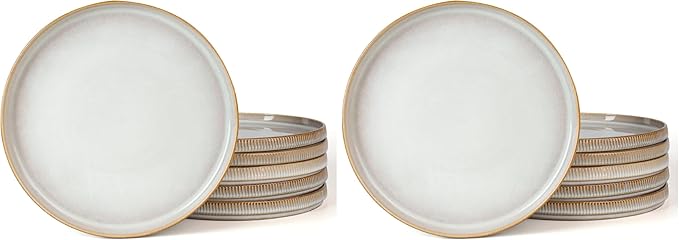 famiware Star Dinner Plates for 6, 10 inches Plate Set, Scratch Resistant, Stoneware Dinnerware, Kitchen Modern Rustic Serving Dishes, Cappuccino White (Pack of 2)