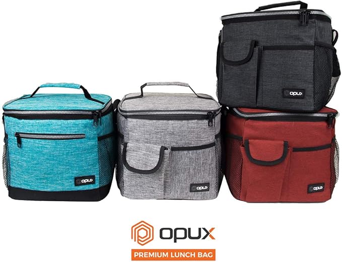 opux Insulated Lunch Box for Men Women Kids, Leakproof Reusable Lunch Bag Cooler for Work School Office, Soft Thermal Lunchbox Tote Shoulder Strap for Boys Girls Adults, Heather Charcoal, 18 Can/10L