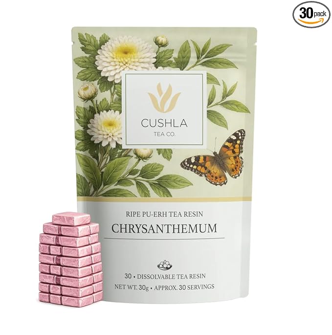 Pu-erh Shu Tea Resin with Chrysanthemum - Ripe Puer Tea from Yunnan | Instant Pu’er Tea | 30 Individually Wrapped Pieces