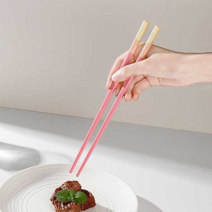 Chopsticks Reusable Dishwasher Safe, 9.57 inches Pink Non-slip Lightweight Fiberglass Chop Sticks, Asian Cuisine Japanese Chinese Chopstick Gift Set, 5 Pairs