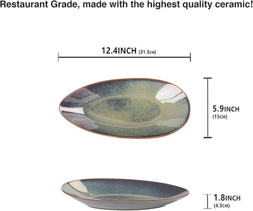 Serving Platter Olives Plate Set of 4, Large Serving Tray for Entertaining, Porcelain Trays and Platters, Salad Appetizer Tray,Dishwasher & Microwave Safe, 12.4 Inch