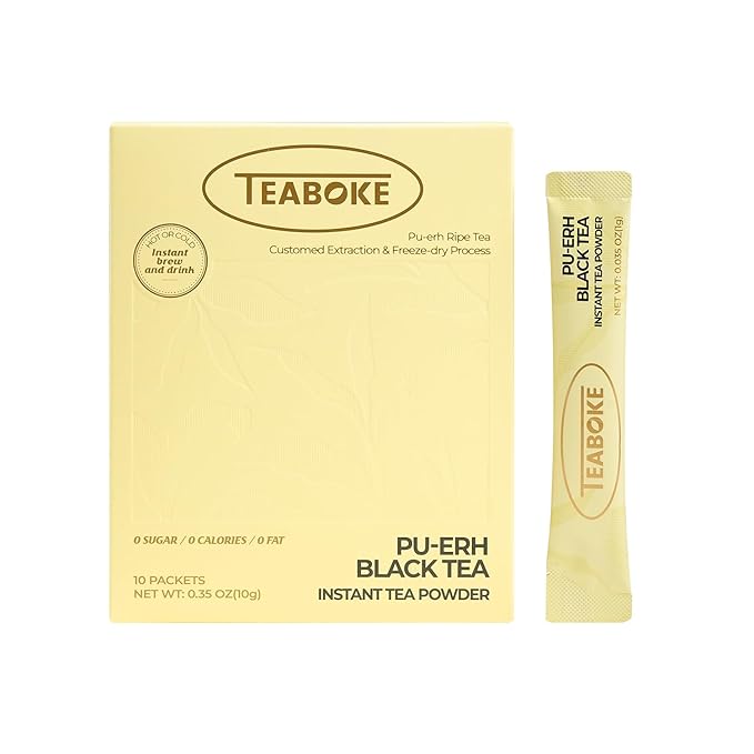 Instant Pu-erh Black Tea Powder,Unsweetened Black Tea Powder for Quick Hot & Cold Beverages,Classic - 100% Tea Leaves, No Additives,Caffeinated (10 Single Serve Packets)