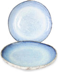 roro Handmade Ceramic Stoneware Appetizer Plates with Rustic Motif; Coral Brown & Tropical Blue, 7 Inch Set of 2 for Appetizers, Dessert, and Snacks