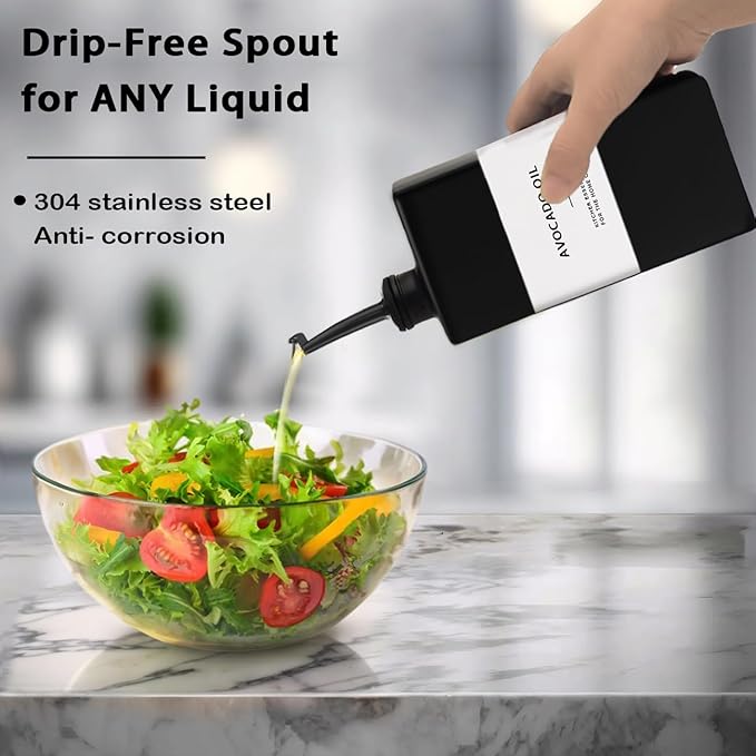 Olive Oil Dispenser Bottle for Kitchen, UV-Blocking Oil and Vinegar Dispenser Set, Soy Sauce Dispenser, Coffee Syrup Bottles, Modern Kitchen Decor (Black & White, 4pcs)