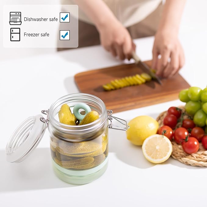 2 Pcs Pickle Jar with Strainer, 25 Oz Glass Pickle Container with Silicone Lift Separator, Airtight Lid Olive Storage Mason Jar for Jalapeno Gherkin Kimchi Marinade Fermenting Canning Jars Wide Mouth