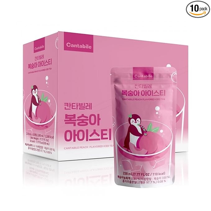 Cantabile Korean Convenience Store Pouch Drink Ready-to-Drink Refreshing Beverage Imported from Korea (Box of 10, Peach Iced Tea)