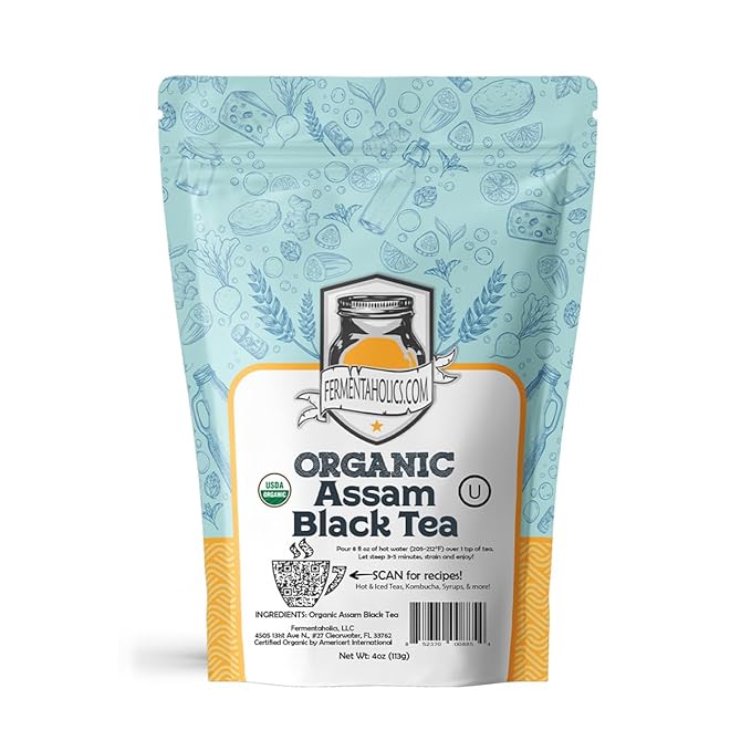 Fermentaholics Assam Black Tea – 4 oz – USDA Certified Organic Loose Leaf – OU Kosher – Ideal For Brewing Kombucha