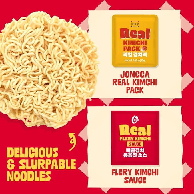 Instant Ramen Cup Noodles [STIR FRY Kimchi | 6 CUPS/Pack] – Healthy, Bold & Tangy | Korean Spicy Noodle Soup with Real Fermented Kimchi | 0 Trans Fat | Easy to Cook Meal or Snack - O’food
