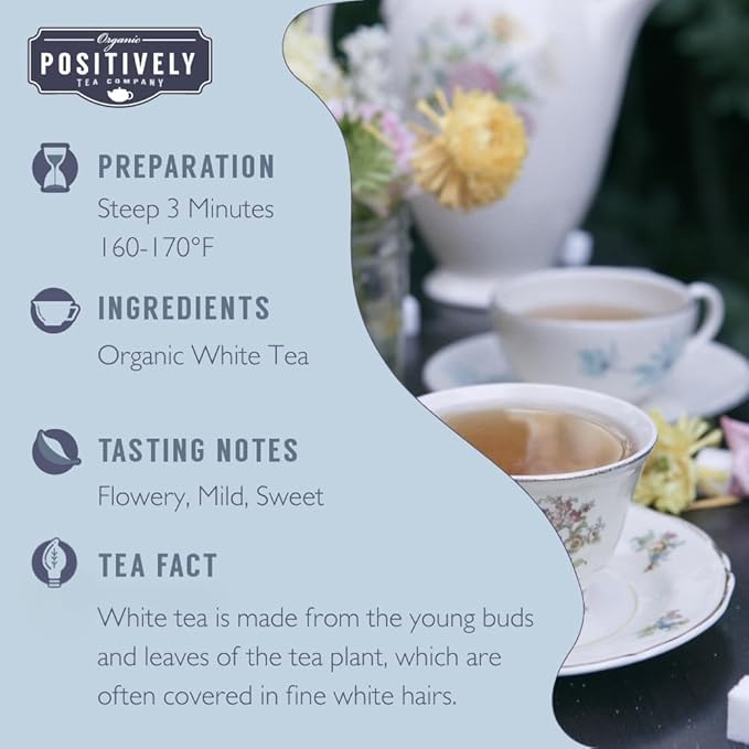 Organic Positively Tea Company, White Peony White Tea, Loose Leaf, 16 Ounce