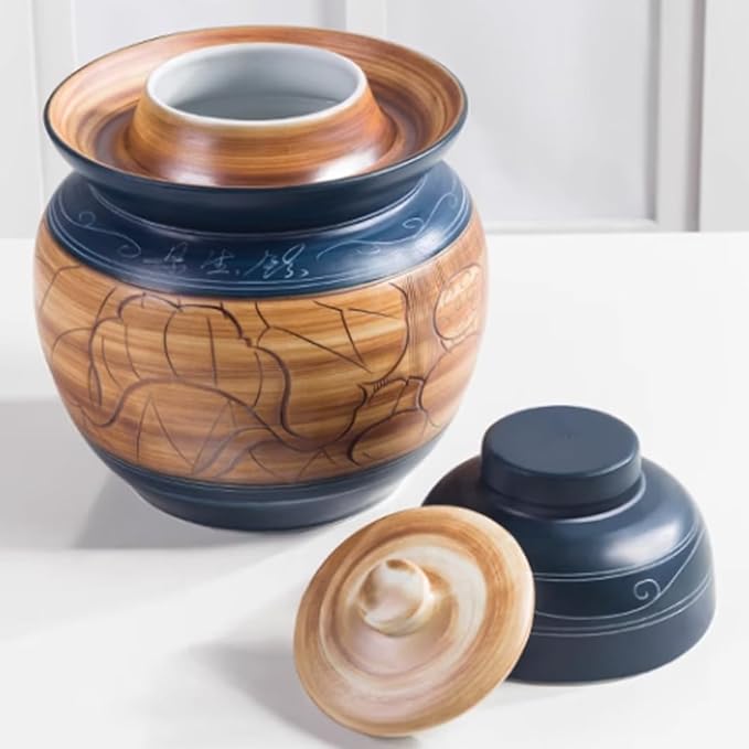 Kimchi Jar Ceramic Pickle Jar with Lids,Sourdough Crock with Lid,Kimchi Containers,Fermentation Jars Ceramic Pots, Sealed Fermentation Jars with Lids, -1.5Kg
