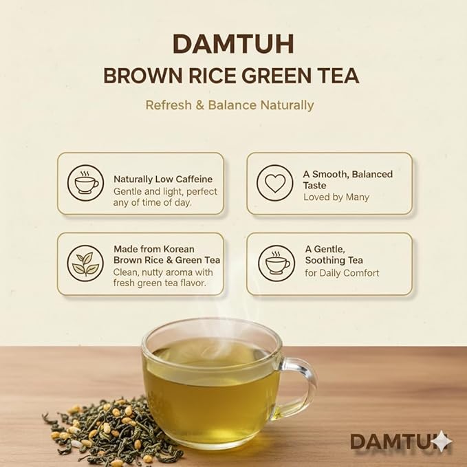 Damtuh Korean Brown Rice Green Tea – Roasted Genmaicha Blend, Nutty & Refreshing Flavor, 150 Tea Bags (1.5g each)