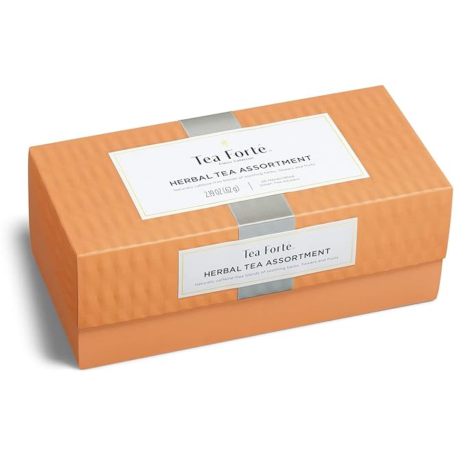 Tea Forte Premium Presentation Box Gift Set Sampler, 20 Count, Assorted Blends Individually Wrapped Handcrafted Pyramid Infuser Bags, Gifts for Mom, Herbal Tea