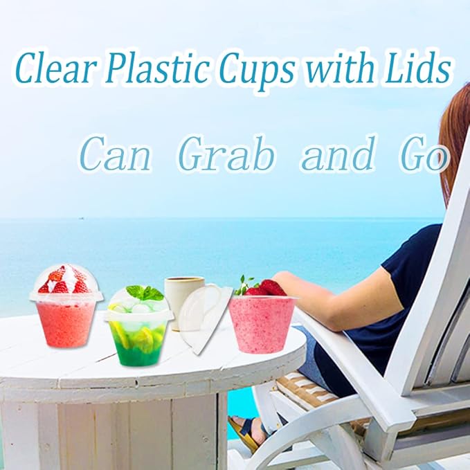 Szsrcywd 50 Pcs 6 oz Clear Plastic Cups with Dome Lids,Transparent Parfait Cup,Disposable Dessert Cups for Fruit,Ice Cream,Cupcake,Iced Cold Drinks