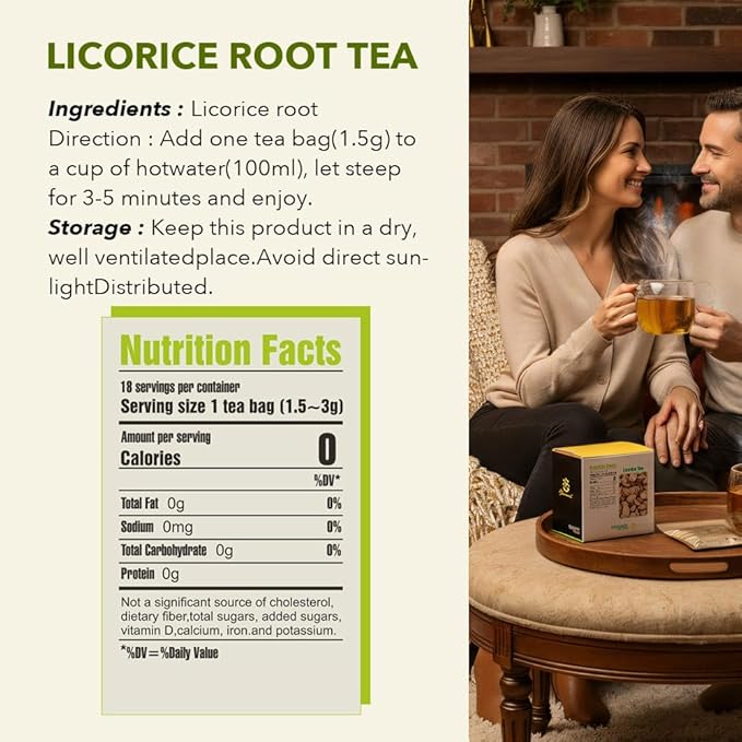 Soilmount Licorice Tea (Gan Cao/甘草)| Natural Herbal Drink | 18 Bags per Box, Soothing & Relaxing, Perfect for Daily Enjoyment