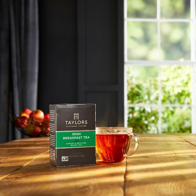 Taylors of Harrogate Irish Breakfast, Black Tea, Pillow Bags, 50 Count (Pack of 6), Rich, Bright & Malty, Caffeinated, Enjoy Hot or Iced, 300 Teabags Total