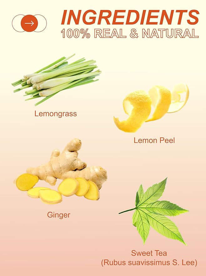 TeeLux Lemon Ginger Herbal Tea, Refreshing Lemon with Spicy Ginger Root & Zesty Lemongrass, Caffeine Free, Soothing & Tangy Flavor, 100 Tea Bags