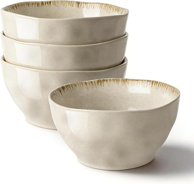 DOWAN 30 OZ Soup Bowls, Large Cereal & Salad Bowl Set of 4, Deep Bowl for Kitchen, Large Ceramic Bowls for Soup, Cereal, Salad, Ramen, Pho and Fruit, Dishwasher & Microwave Safe, Beige