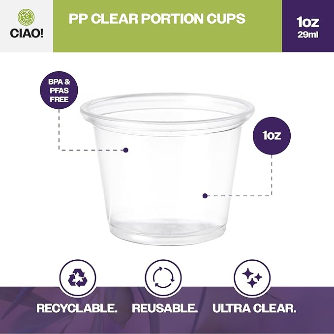 CIAO! 1OZ PP Clear Portion Cup,Lids Sold Separately (Case of 2,500)