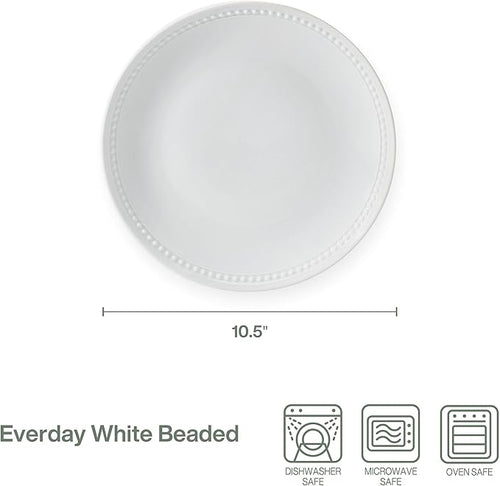 Everyday White Beaded Coupe Set of 4 Dinner Plates, 10.5 inch