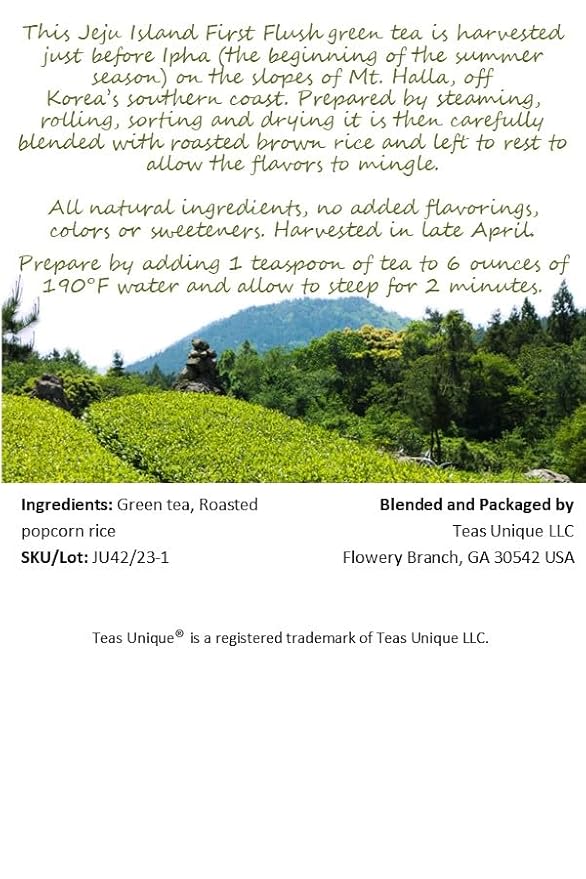 Teas Unique Korean Jeju Island Green Tea with Roasted Brown Rice, 25 Tea Bags (50g)
