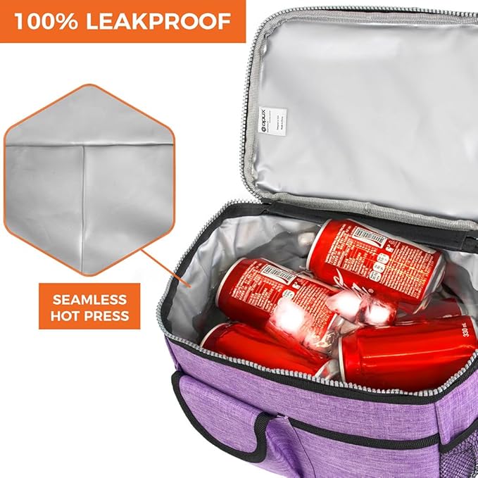 opux Insulated Lunch Box for Men Women Kids, Leakproof Reusable Lunch Bag Cooler for Work School Office, Soft Thermal Lunchbox Tote Shoulder Strap for Boys Girls Adults, Heather Purple, 14 Can/8L