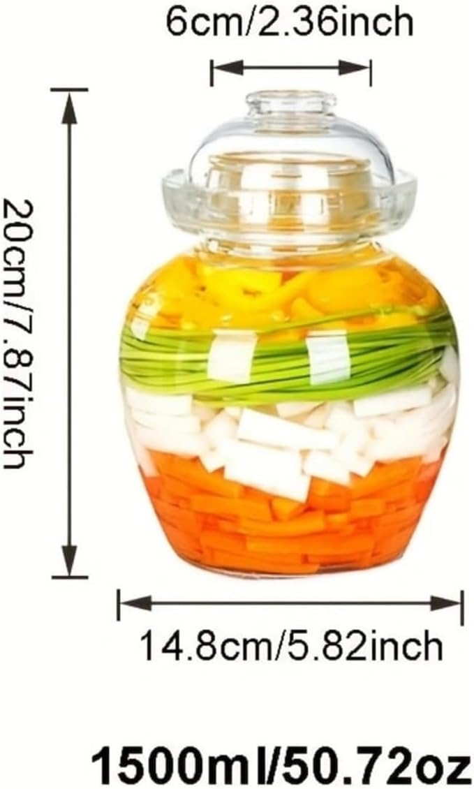 Glass Pickle Jar 1500ml Fermentation Jar Crock, Traditional Canning Jar Kimchi Containers with Water Seal Airlock Lid for Fermenting Pickles, Wine Brewing, and Sauerkraut