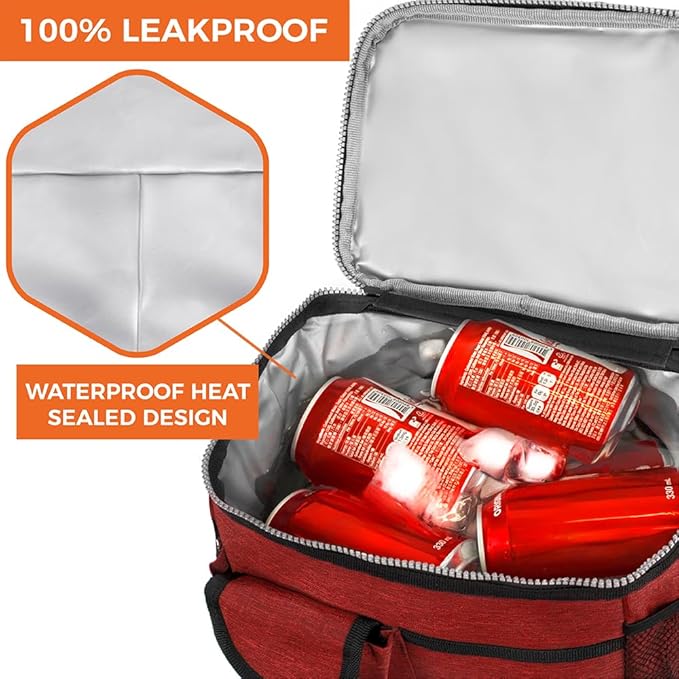 opux Insulated Lunch Box for Men Women Kids, Leakproof Reusable Lunch Bag Cooler for Work School Office, Soft Thermal Lunchbox Tote with Shoulder Strap for Boys Girls Adults, Heather Red, 18 Can/10L