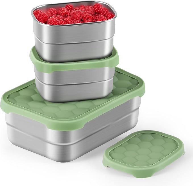 Tanjiae Stainless Steel Snack Containers for Kids | Easy Open Leak Proof Small Food Containers with Silicone Lids - Perfect Metal Toddler Lunch Box for Daycare and School (8oz)