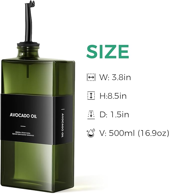 WISIMMALL Olive Oil Dispenser Bottle For Kitchen, 17OZ UV-Blocking Oil And Vinegar Dispenser Set Of 2, Soy Sauce Cooking Oil Dispenser with 2 Stainless Steel Pourers & 44 Labels