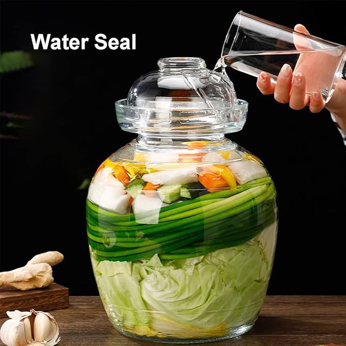 Glass Jar with Lid 2.5 Liter Fermentation Jar, Traditional Fermenting Crock Kit with Water Seal Airlock Lid, Pickle Jar for Pickles Kimchi, Sauerkraut, Wine Brewing, Kombucha