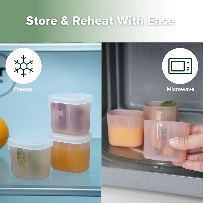 haakaa Mini Meal Silicone Storage Containers,3 oz Silicone Baby Food Containers with Airtight Lids,Reusable Baby Food Jars for Purees, Fruits & Snacks-Microwave & Dishwasher Safe,6 Pack,Blush