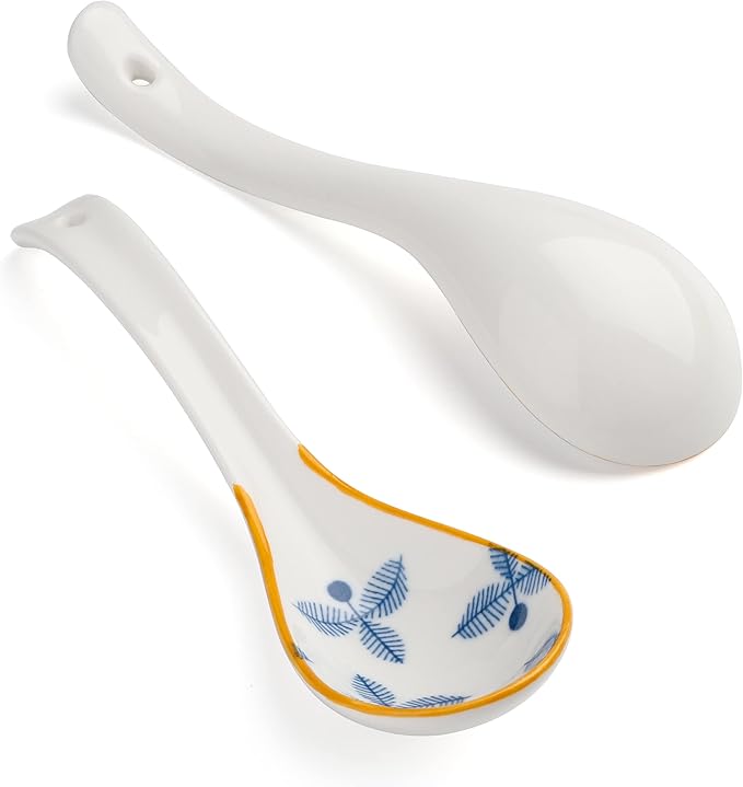 Soup Spoon Set of 4 Ceramic Chinese Soup Spoons Ramen Spoons for Pho Noodle Cereal Dumpling