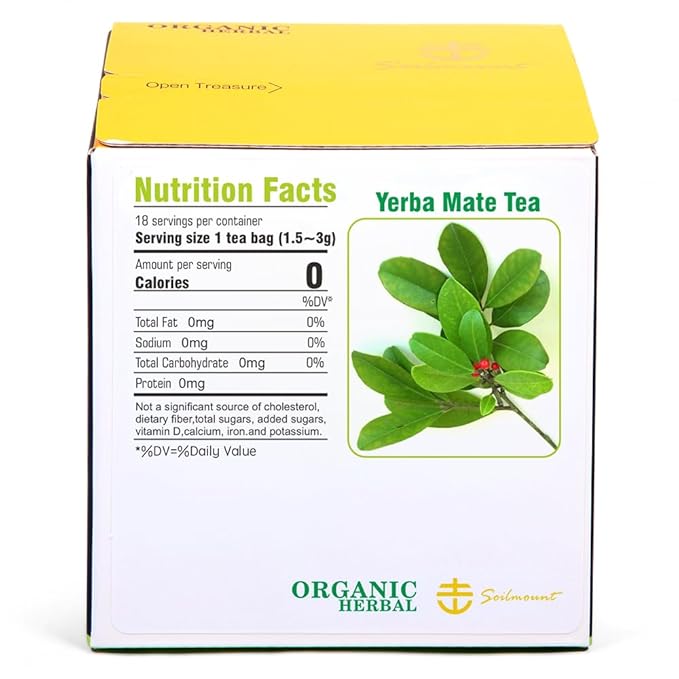 Soilmount - Yerba Mate Tea - Pure Herbal Tea - Natural, Organic, Non-GMO, Clean Ingredients, Caffeine Free (18 Tea Bags, Box 1)