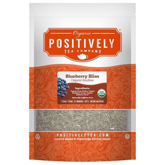 Organic Positively Tea Company, Blueberry Bliss Rooibos Tea, Loose Leaf, 4 Ounce