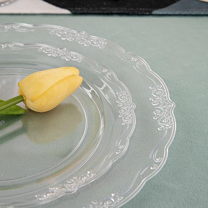 U-QE 60PCS Clear Plastic Plates for Party - Clear Plates Disposable Heavy Duty for Party & Wedding - Include 30PCS 10inch Dinner Plates and 30PCS 7.5inch Dessert/Salad Plates