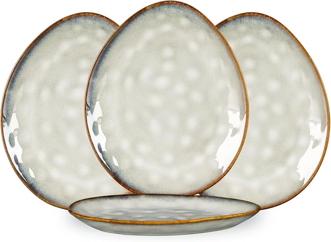 Henten Home Ceramic Appetizer Plate Set, 6.75 Inch Dessert Plates, Reactive Glaze Serving Plates for Snack, Sushi, Set of 4, Microwave & Dishwasher Safe (White)