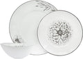 Ricci Argentieri Dahlia Dinnerware Set, Dinner Plate 10in, Salad Plate7.5 and Soup Plate 6in, Porcelain Dinnerware, Everyday Dining or Special Occasions, Gift for Weddings and Housewarmings