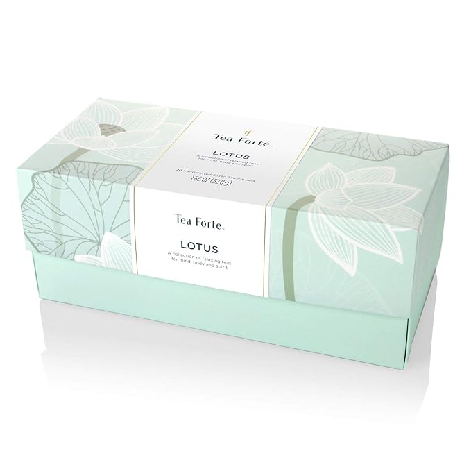 Tea Forte Premium Presentation Box Gift Set Sampler, 20 Count, Assorted Blends Individually Wrapped Handcrafted Pyramid Infuser Bags, Gifts for Mom, Lotus Tea