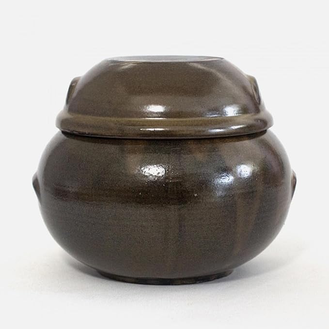Earthenware Onggi Korean Traditional Clay Jar Ceramic Canister/Handmade Food Sauce Storage Container for Tea, Coffee Bean, Salt/Breathing Clay Pot Kimchi Fermentation Crock (No.4(H13cm))