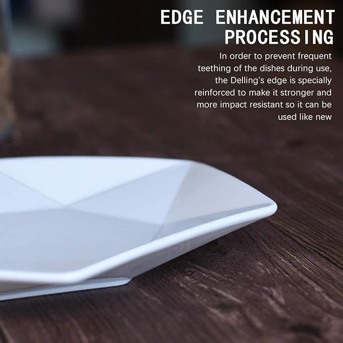 DELLING 11 Inch Star Dinner Plates Set of 4, White Porcelain Plates, Unique Geometric Serving Plates for Steak Sushi Appetizer Dessert Salad, Ceramic Plates Microwave Oven Dishwasher Safe