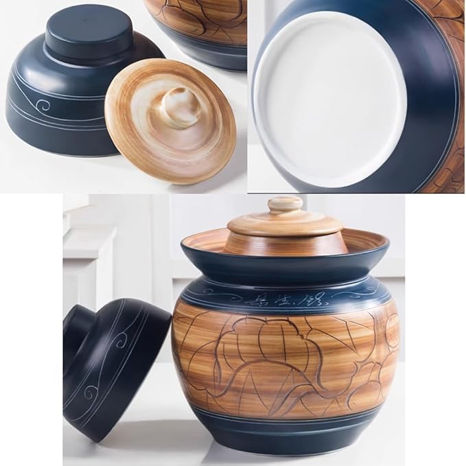 Kimchi Jar Ceramic Pickle Jar with Lids,Sourdough Crock with Lid,Kimchi Containers,Fermentation Jars Ceramic Pots, Sealed Fermentation Jars with Lids, -1.5Kg