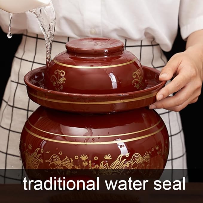 MRYBD Pickle Jar Large Traditional Sichuan Chinese Ceramic Fermenting Jar with Water Seal Airlock Lid, Ceramic Fermentation Crock for Pickling, Kimchi, Sauerkraut 2.5KG