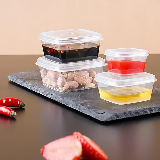 Square-shaped Disposable Sauce Cup Set - All-in-One Design with 4 Size Options, Convenient for Carrying and Use (2 oz.)