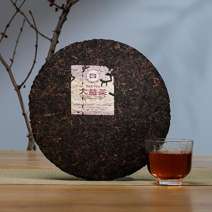 TAETEA Ripe PUER Tea Cake (140 Cups), Aged Fermented Puerh Pu erh Tea Black Tea for Daily Drink and Gift (357g/12.59oz)