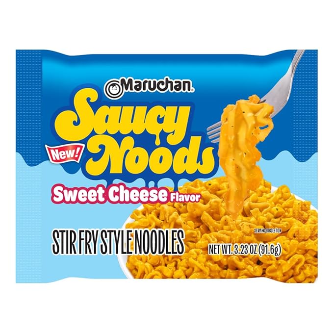 Maruchan Ramen Sweet Cheese, Saucy Noods – Wide Noodles with Creamy Cheddar Sauce, Bold Korean-Inspired Flavor, Made in USA – 3.23 Oz. (20 Pack)