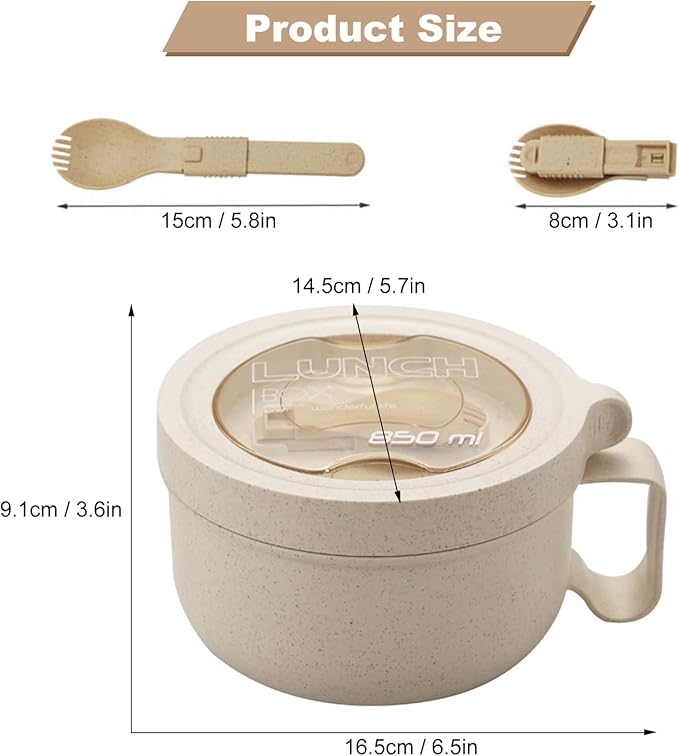 Rarapop 3 Pack Microwave Soup Bowl Containers with Lids, 28.7oz Wheat Straw Ramen Noodles Cup Mug for Instant Noodles,Oatmeal, Gumbo, Salad,Crunch,Cereal & More, Easy-Grip Design(Beige, Pink, Green)