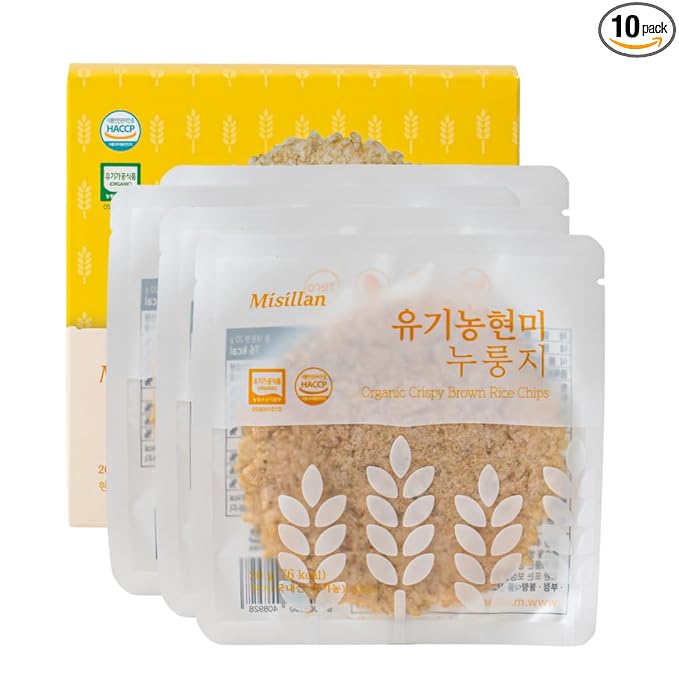 Korean Food Misillan Crispy Brown Rice Chips – Oven-Baked Korean Rice Snack, Light & Crunchy Texture, 10 Packs (0.7 oz Each, 7 oz Total)