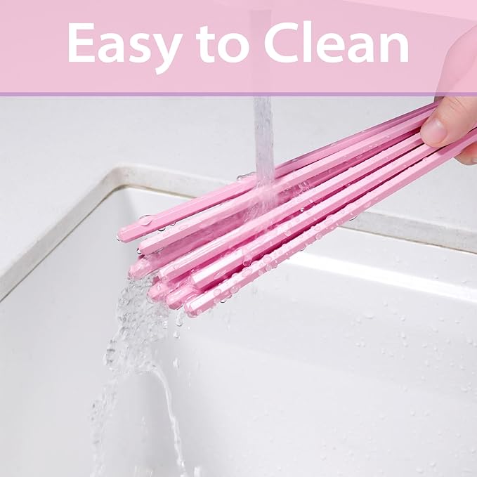 10 Pairs Fiberglass Chopsticks Non-Slip Tips, Dishwasher Safe & Reusable Japanese Korean Chopsticks for Sushi Ramen, 9.63 inch/24.5cm Chop Sticks for Family Restaurant - Pink