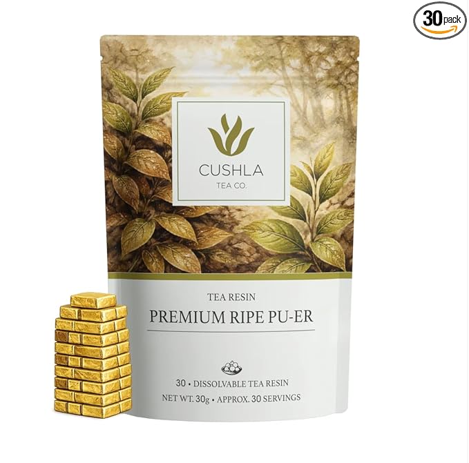 Pu-erh Shu Gold Tea Resin - Ripe Aged Puer Fermented Dark Tea from Yunnan | Premium Pu’er Tea Concentrate | 30 Individually Wrapped Pieces